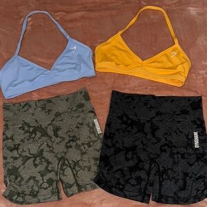 Gymshark Sports Bras and Shorts Set - Blue, Yellow, Black, Gray
